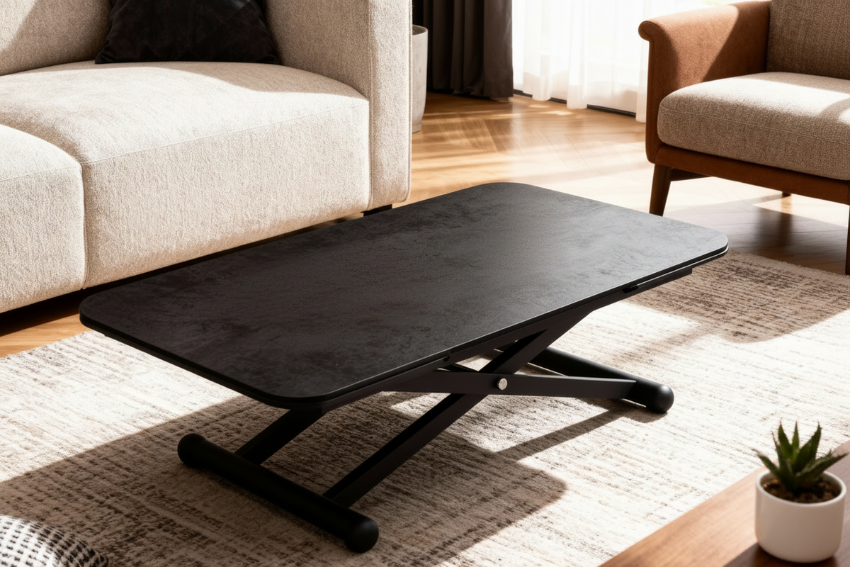 Table basse relevable et extensible Enora en céramique anthracite - Akante 