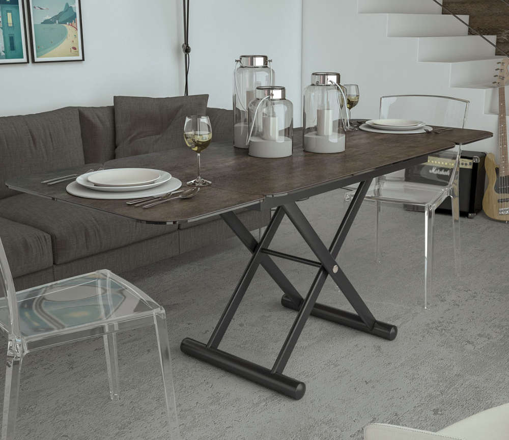 Table basse transformable en table haute céramique acier rouille - Enola