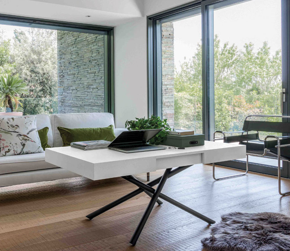 Table basse relevable extensible effet béton vue détail mécanisme - Iris - Souffle d'Intérieur