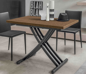 Table basse relevable extensible bois avec deux chaises en cuir grise - Altacom - Souffle d'intérieur