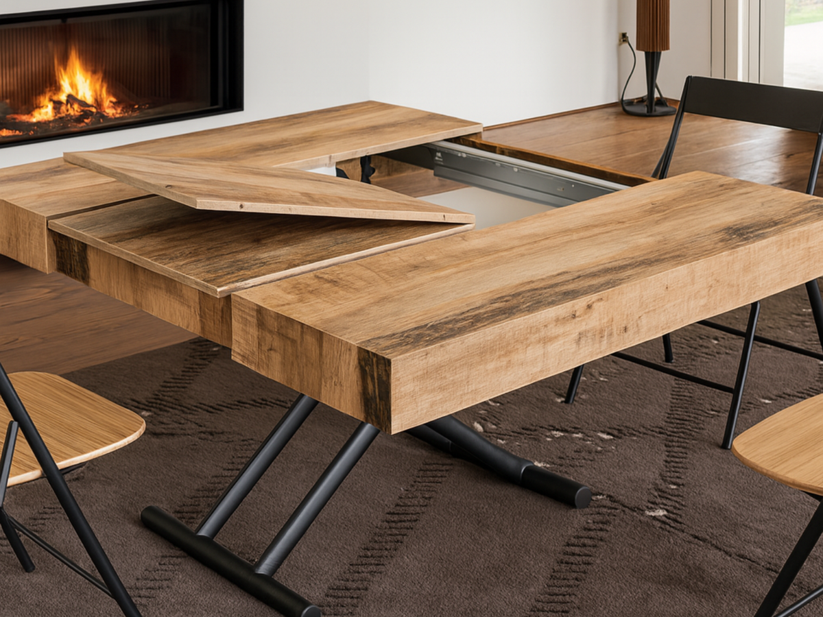 demontration du système d'ouverture d'une Table basse relevable extensible bois - Altacom - Souffle d'intérieur