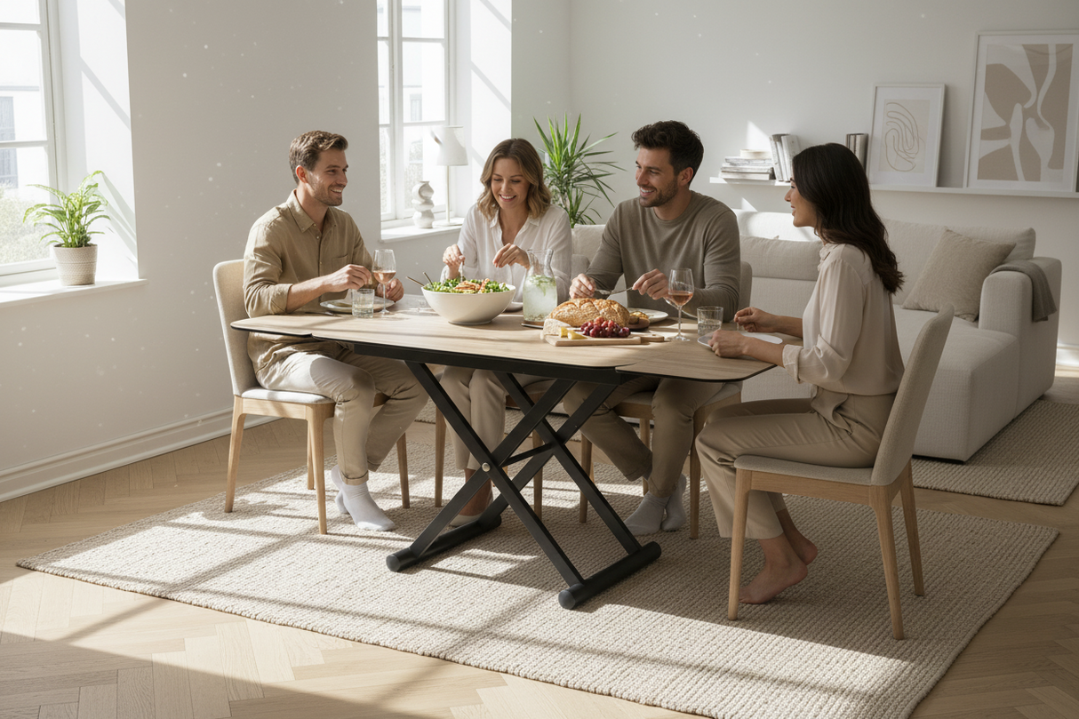 Table relevable extensible ceramique bois - Lunella