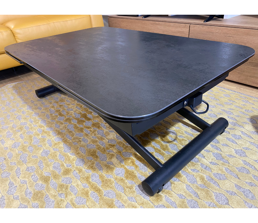 Table basse relevable en table haute céramique titane gris foncé - Enola