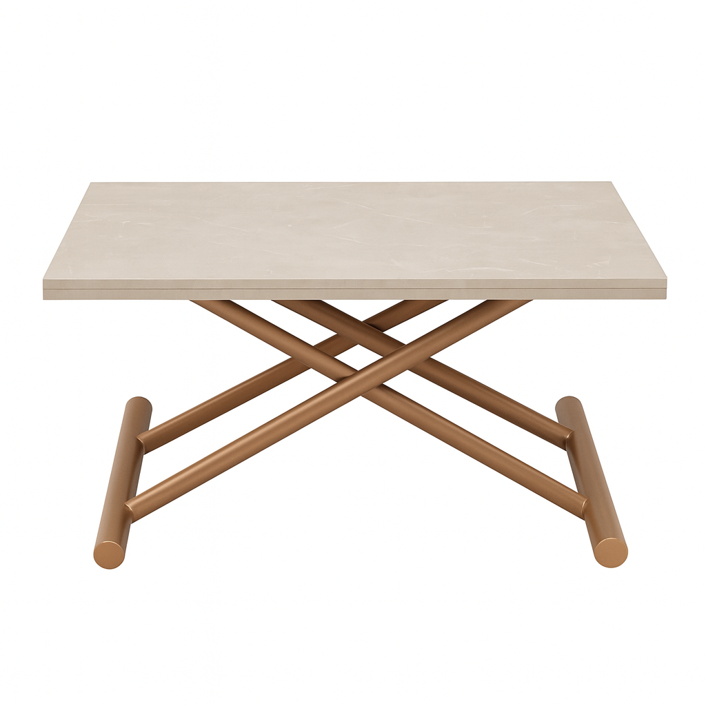 Table basse relevable et extensible effet marbre avec pieds métal teinté – design italien Gingy Altacom | Souffle d’Intérieur
