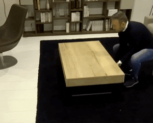 ouverture d'une Table basse relevable extensible en bois 
