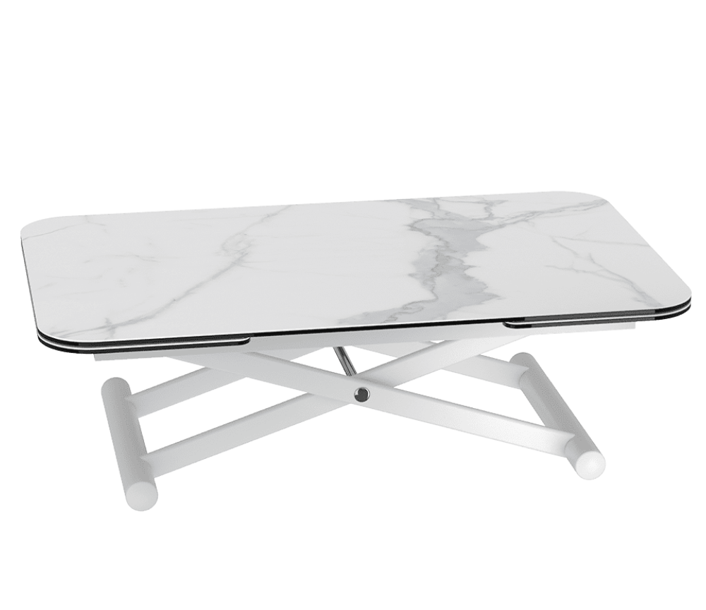 Table basse relevable céramique extensible marbre blanc mat L120cm - Enola