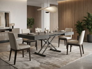 table basse grise ardoise marbre relevable extensible ouverte en ambiance