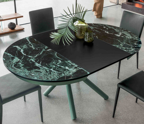 Table basse relevable ronde extensible marbre vert - Altacom - Souffle d'intérieur