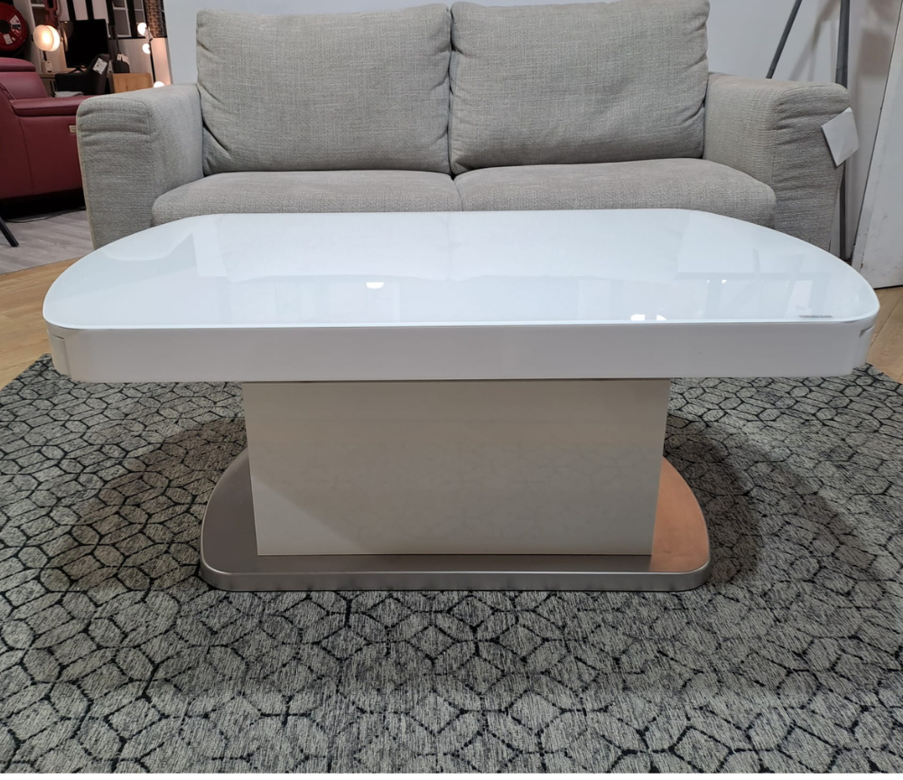 Table basse : blanche, plateau relevable, transformable et extensible -  Souffle D'intérieur