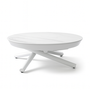 Table basse relevable ronde en céramique effet marbre blanc Helios Altacom – design italien haut de gamme
