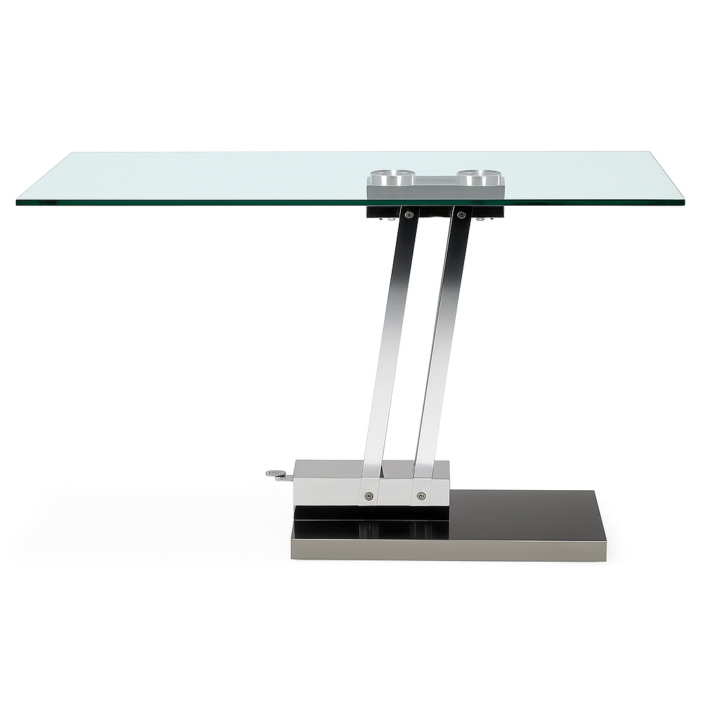 Table basse relevable en verre trempé transparent design italien Bea en position ouverte – Souffle d’Intérieur