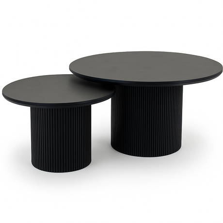 table basse ronde ceramique noir sur un fond blanc