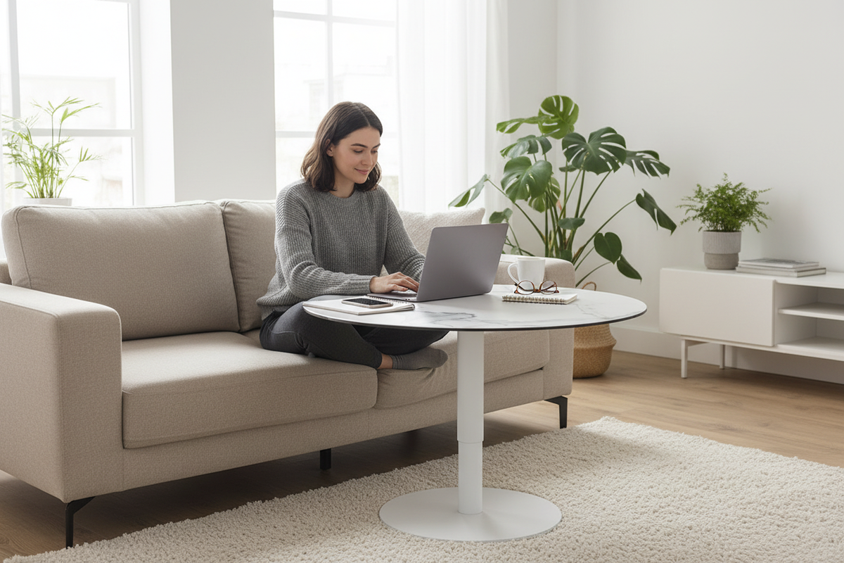 Table basse ronde relevable en céramique