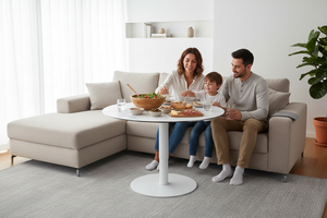 Table basse ronde relevable - Déjeuner canapé