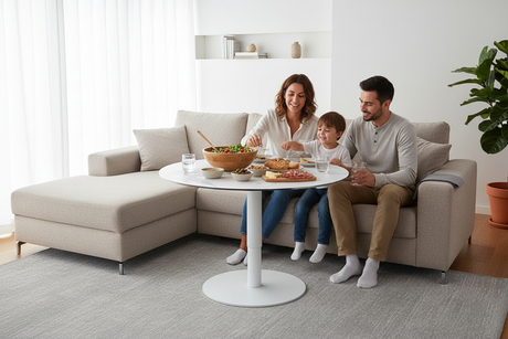 Table basse ronde relevable - Déjeuner canapé