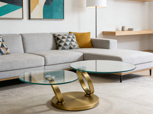 Glass swivel coffee table 80x80cm - Olivia