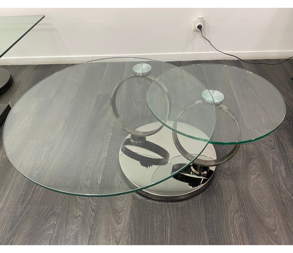 Table basse ronde en verre design pivotante moderne - Olivia