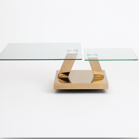 Table basse en verre doré ouverte – double plateau design