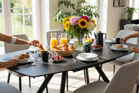 Table céramique noire - Brunch ensoleillé