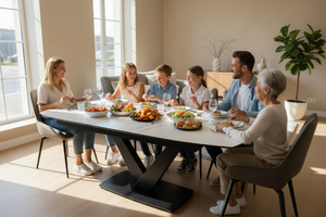 Columbiana table céramique marbre extensible – zoom plateau effet marbre blanc, finition sans joint apparent