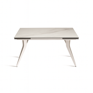 Table céramique extensible blanche 4 pieds sur fond blanc