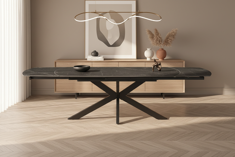 Table ceramique extensible effet marbre avec plateau tournant contemporaine