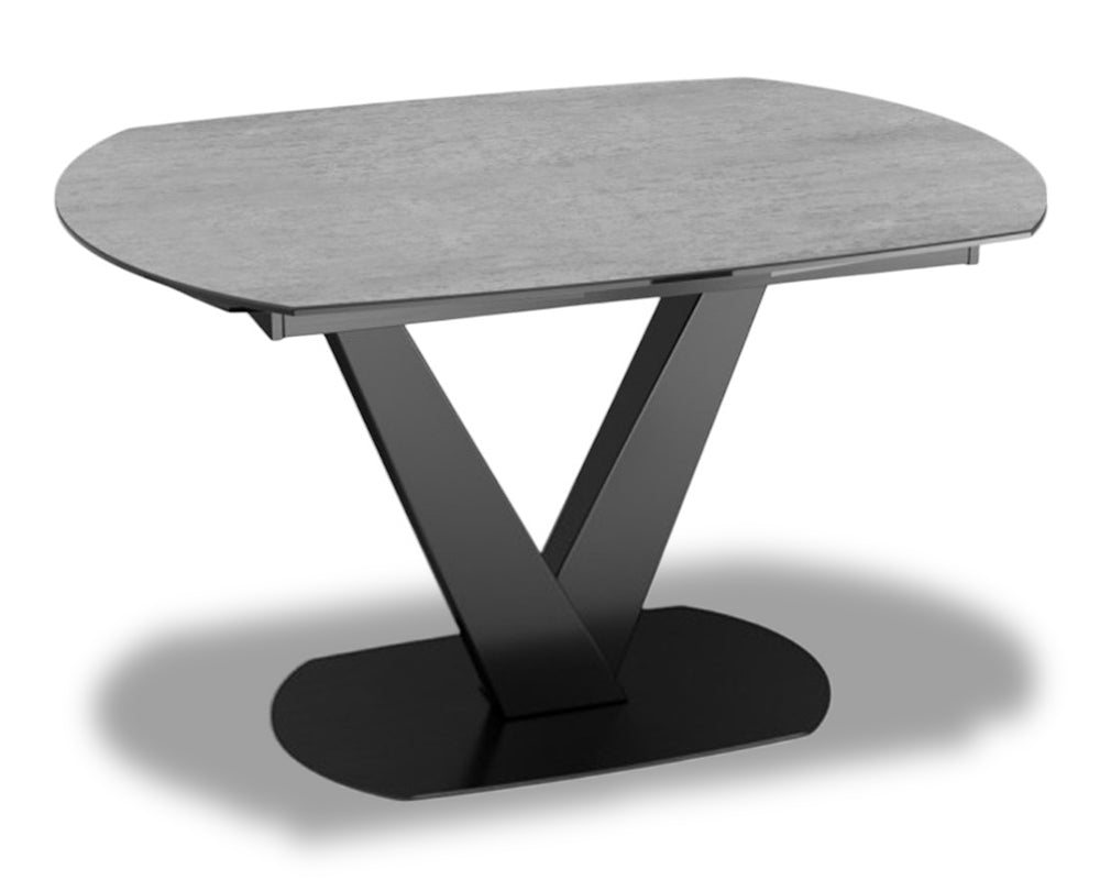 Table céramique extensible gris clair moderne pieds central noir - Souffle d'intérieur - Akante