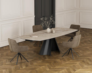 Atlas table extensible céramique 6 mm – finition Breccia, vue ambiance salle à manger contemporaine