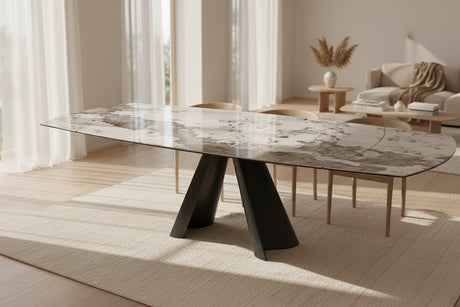 Table à manger Atlas – plateau ouvert 190 à 270 – céramique marbre calcatta