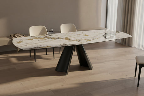 Table à manger Atlas – plateau ouvert 190 à 270 – céramique marbre doro