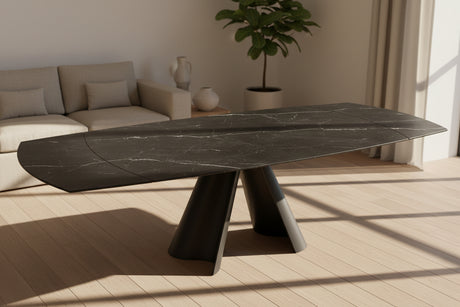Table à manger Atlas – plateau ouvert 190 à 270 – céramique mate marquina