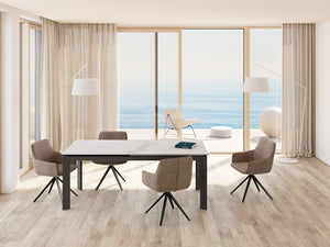 Bogota Akante table extensible céramique – zoom plateau et piètement acier laqué noir mat