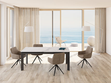 Bogota Akante table extensible céramique – zoom plateau et piètement acier laqué noir mat
