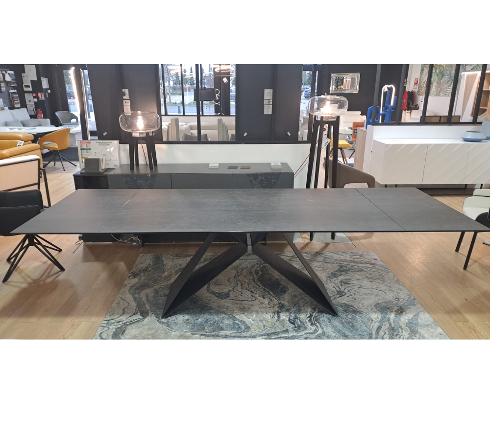 Table céramique grise extensible moderne rectangulaire 180cm - Eddy