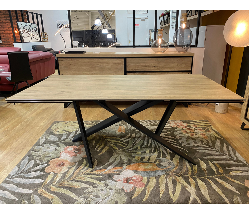 Table ceramique extensible effet bois italienne pied central - Souffle d'intérieur - Lievens