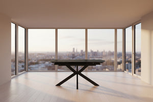 table ceramique extensible effet marbre noir dans une salle a manger