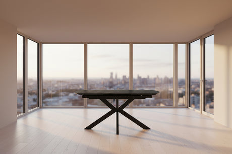 table ceramique extensible effet marbre noir dans une salle a manger