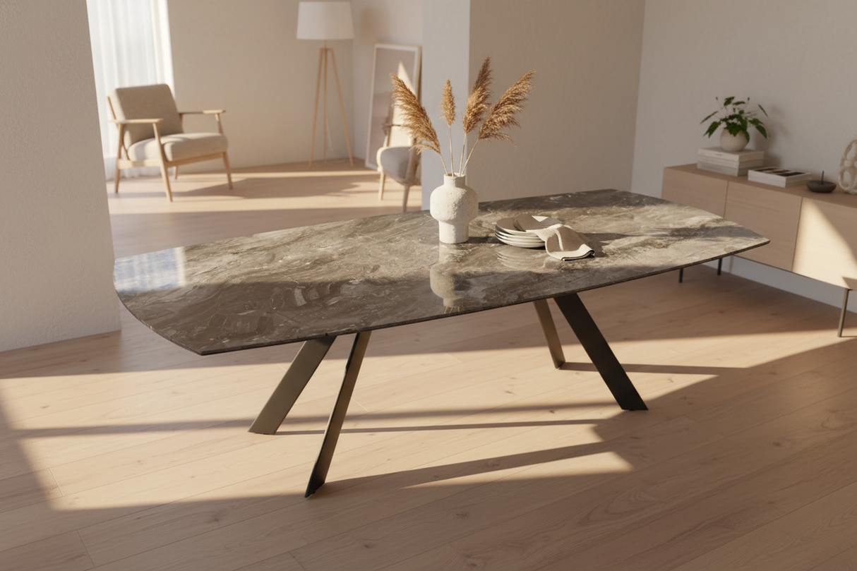 Missouri table extensible céramique marbre tonneau – vue générale design contemporain