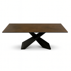 table extensible en céramique effet métal rouille bronze de la marque lievens sur fond blanc vue de face 