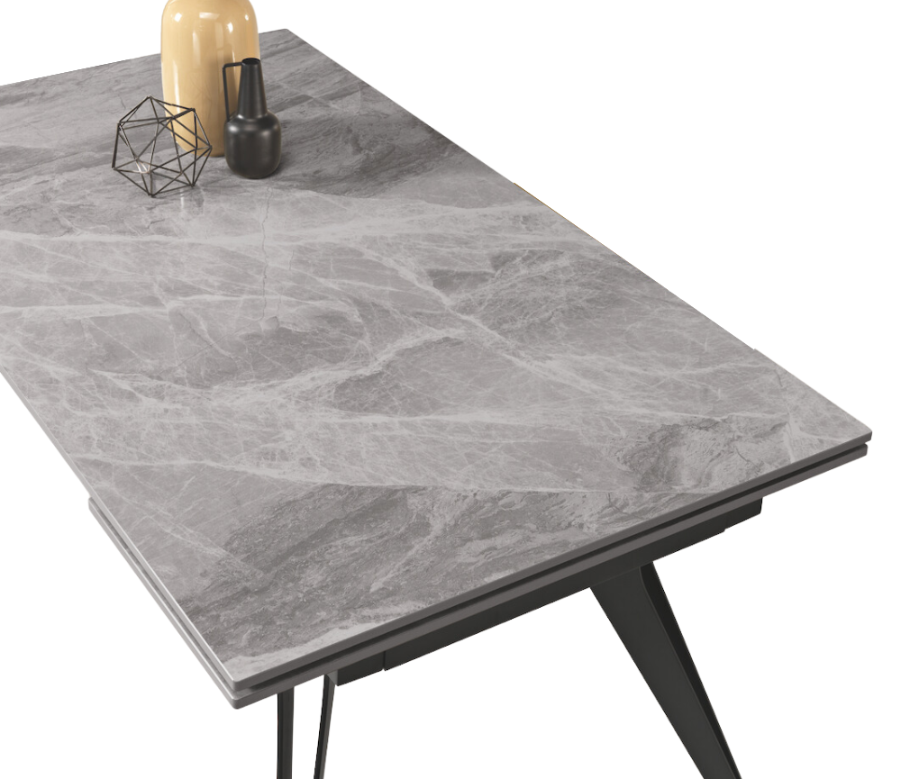 Table marbre gris brillant céramique extensible avec rallonges - Thorus