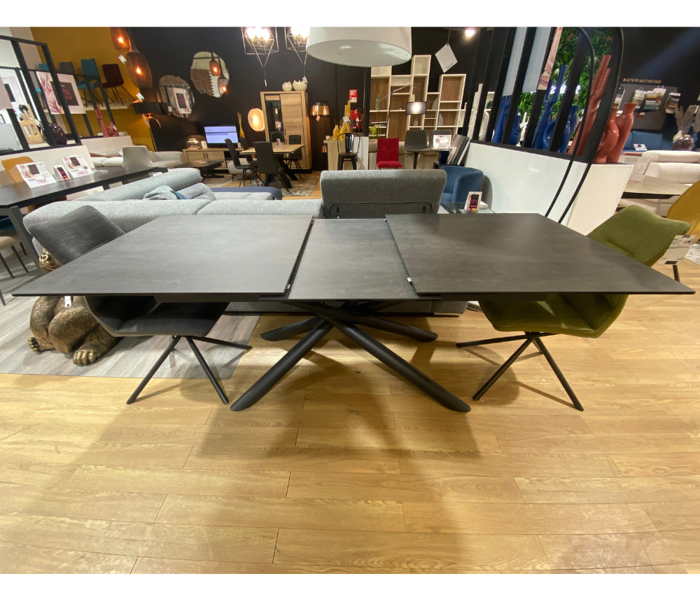 Table céramique extensible rallonge centrale pieds noir L180cm - Barbara
