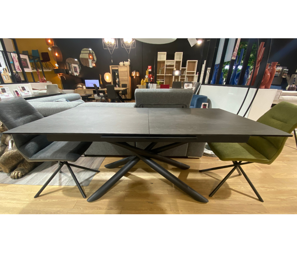 Table céramique extensible rallonge centrale pieds noir L180cm - Barbara