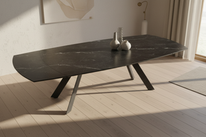Missouri Akante table céramique extensible forme tonneau – schéma structure et piètement