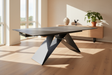 Table extensible Eddy ouverte – salle à manger – céramique grise effet ardoise – piétement métal noir - lievens 