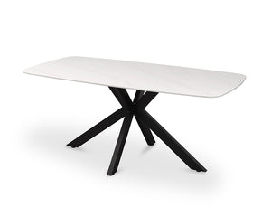 Pieds métal noirs contrastants – table blanche Nasa effet marbre