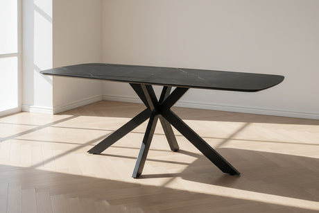 Table céramique ovale effet marbre pied métal