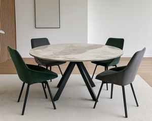 Table céramique rotative marbre calcatta - pierimport - Souffle d'intérieur