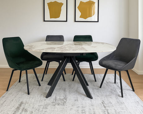 Table céramique rotative marbre calcatta - pierimport - Souffle d'intérieur