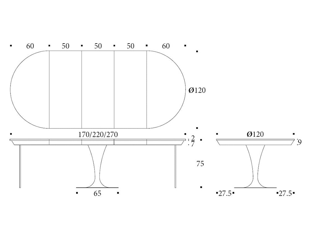 Schéma dimensions – Sunnie – Ø120/L170/220/270 cm