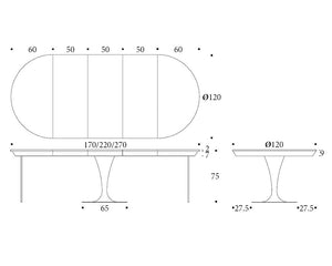 Schéma dimensions – Sunnie – Ø120/L170/220/270 cm